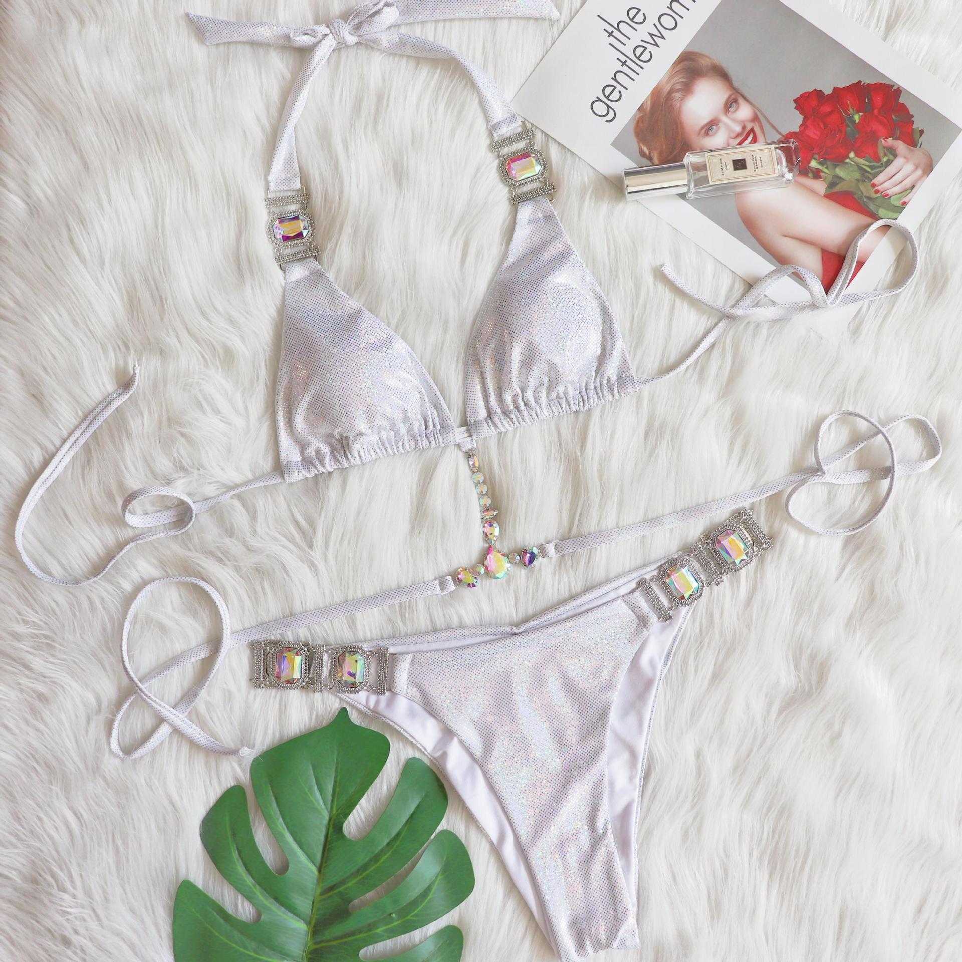 Lace up Halter Bikini Swimsuit Sexy Shiny Bronzing Crystal Diamond Swimsuit Bella Mia